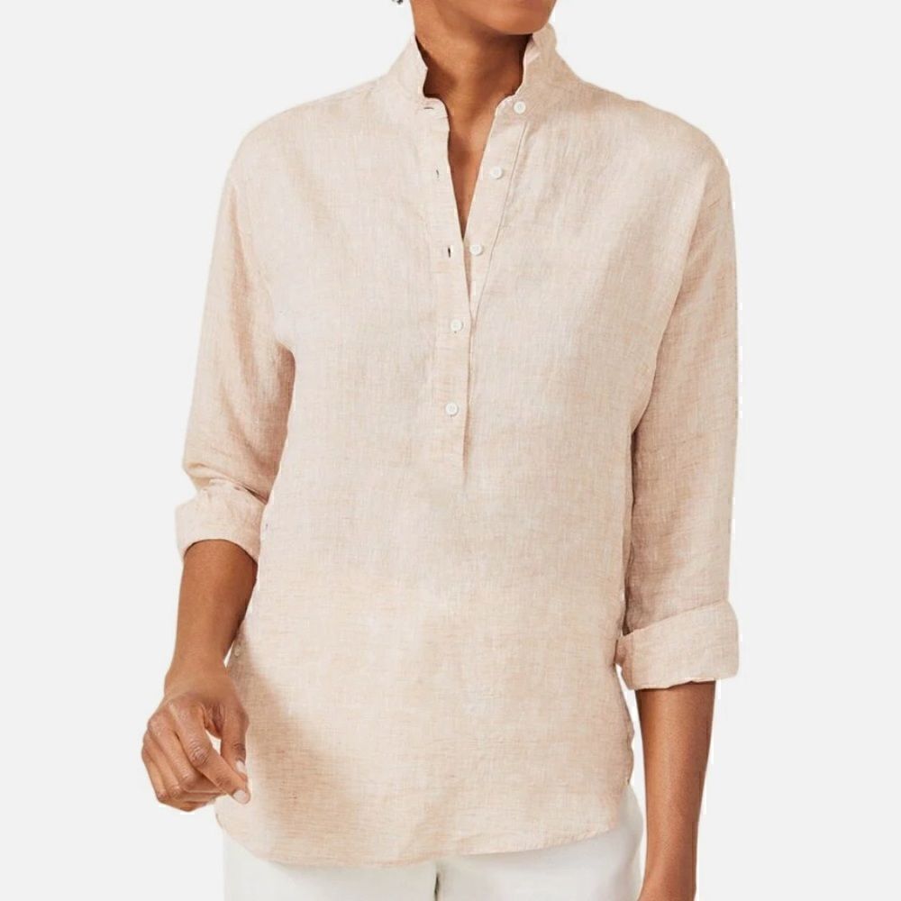 J.McLaughlin Fallon 100% Linen Shirt Blouse Top Tunic size XS $198.00 Beige